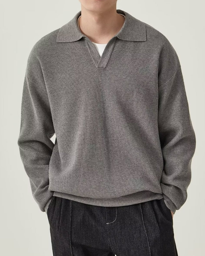 テクスチャードニット ポロセーター